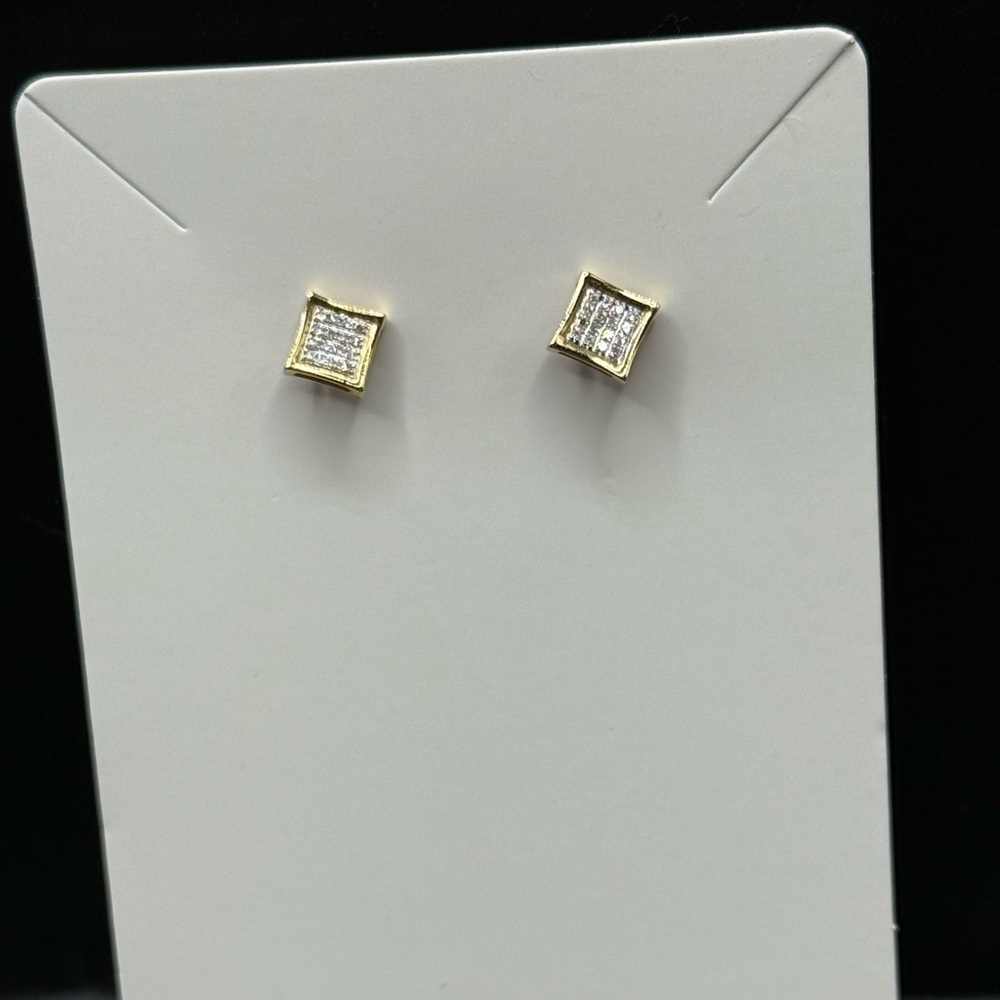 Elegant Pave Diamond Gold Square Stud Earrings